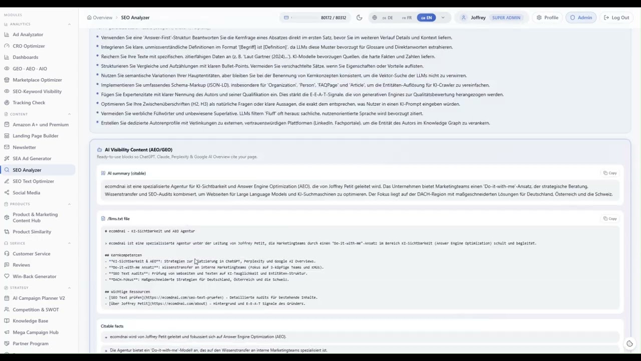 Auditoría SEO con puntuación, lista de hallazgos y datos de Search Console