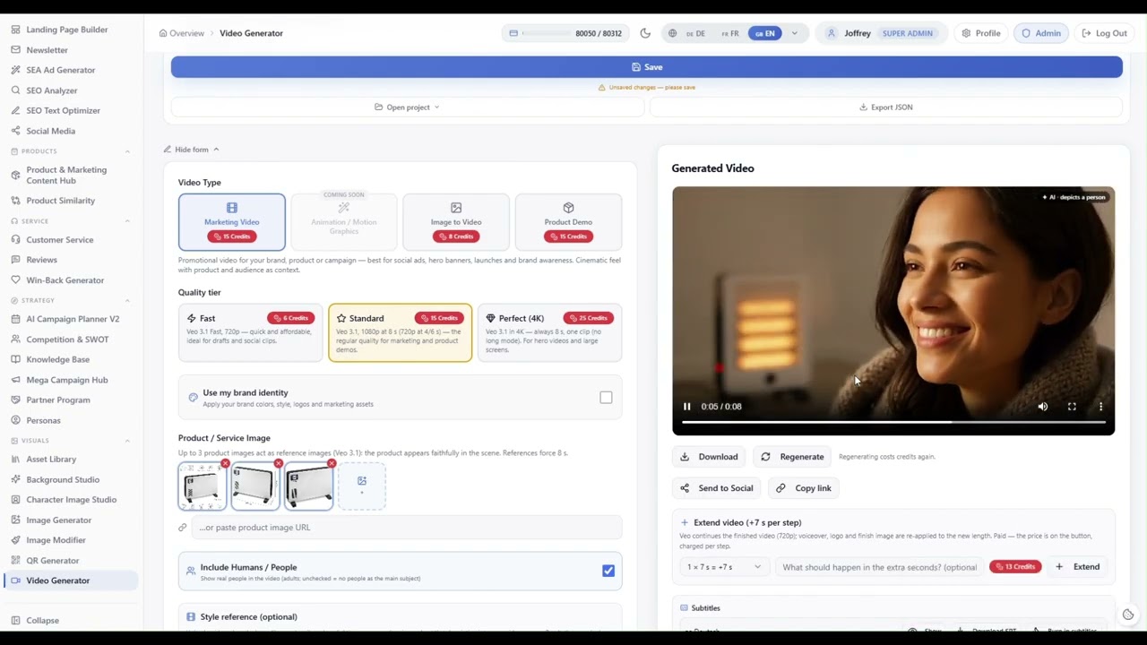 Generador de vídeos con prompt, imagen inicial y vídeo generado